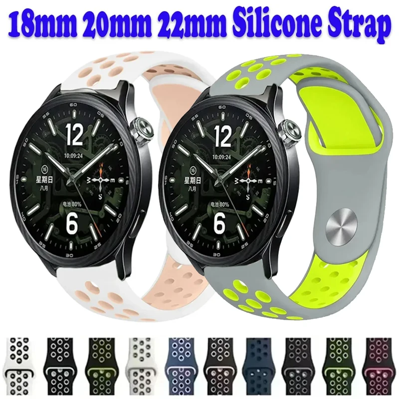 18/20/22mm Soft Silicone Strap for Xiaomi Watch S5-4-3 Breathable Belt Oneplus 4/Lite/3/2 Amazfit Bip 6 5 Max OPPO Watch X3 Mini