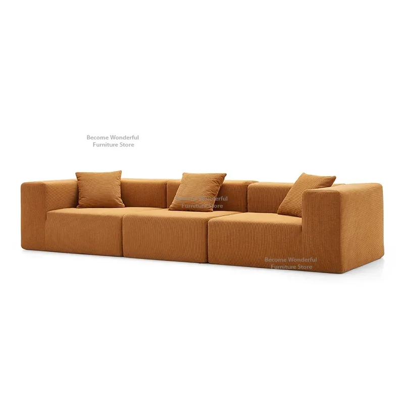 American Retro Style Fabric Living Room Sofa Small Flat Straight Row Corduroy Vacuum Compression Sofa Home Furniture