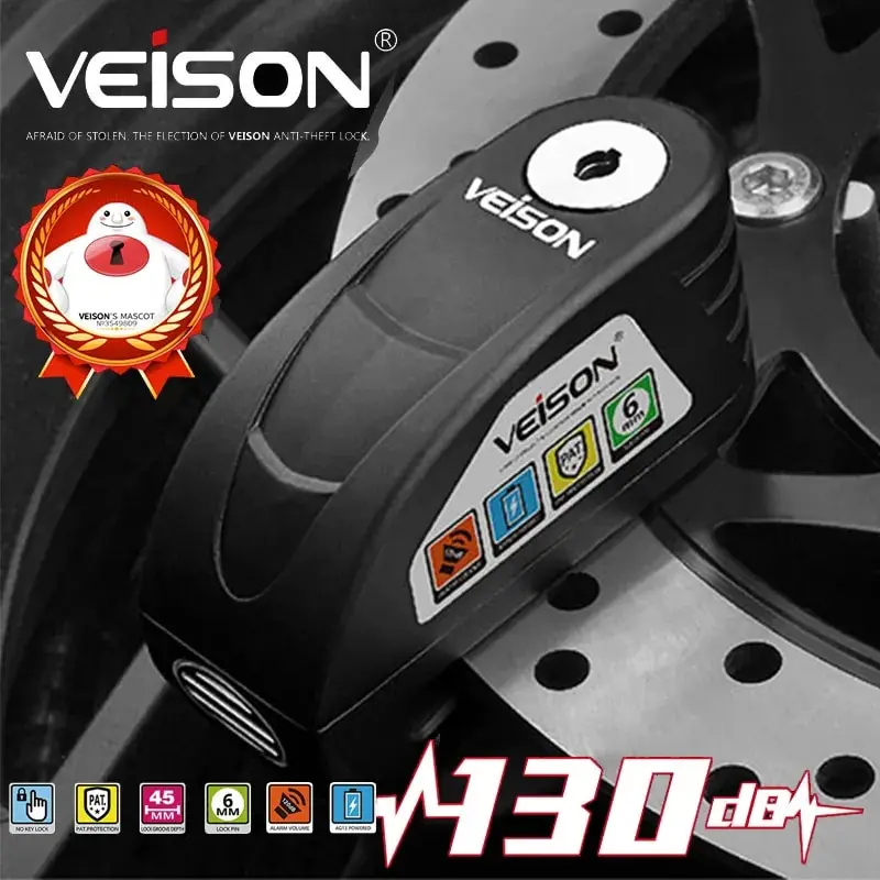 

VEISON Motorcycle Lock Motobiker Lock Bicycle Alarm Alloy Disc Quad Bike Lock Alarm 130dB Anti-theft Padlock Controllable Alarm