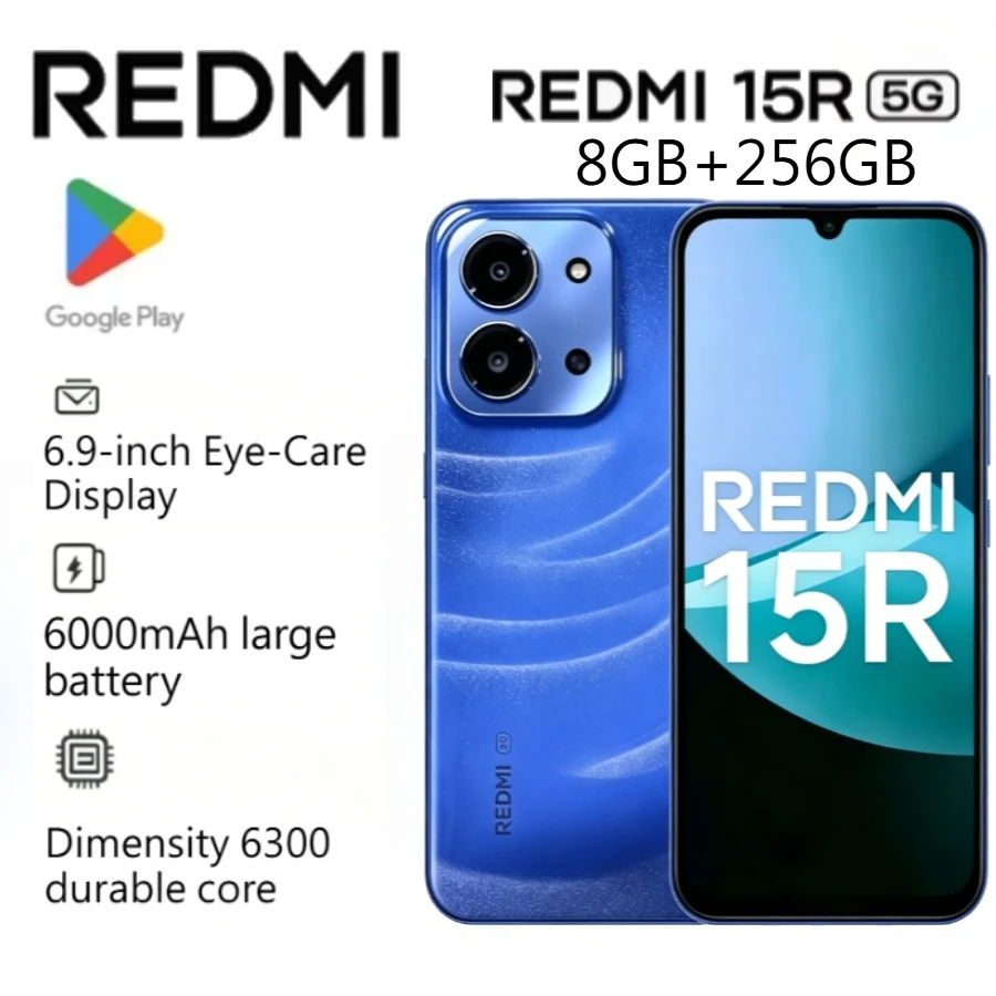 2026 new Redmi 15R Global Unlocked Android Phone Ultra Large 6.9-inch HD Screen 8GB RAM 256GB 50MP High Definition Main Camera