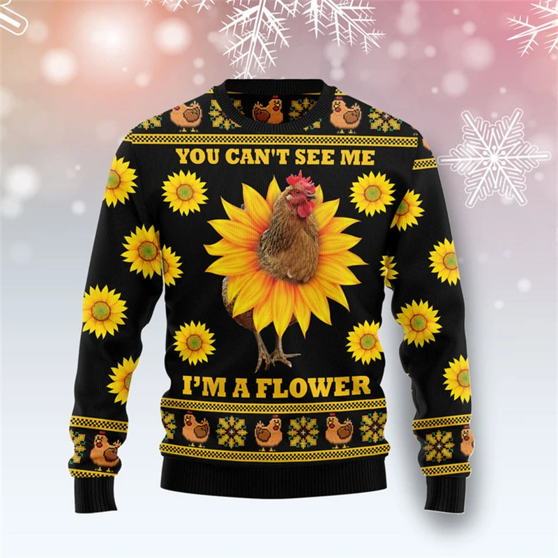 Ugly Christmas Sweatshirt Men Women 3D Print Rooster Graphic Sweatshirts Casual Unisex Pullovers Crew Neck Long Sleeve Men Tops