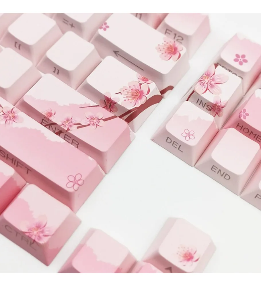 Girls cherry blossom powder keycap high value side engraving luminous two-color injection molding PBT hot sublimation 127 keys