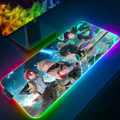Large Mouse Pad LED G-genshin Impact Venti Office Computer Desk Mat RGB Table Keyboard Carpet Accessories Gaming Mousepad