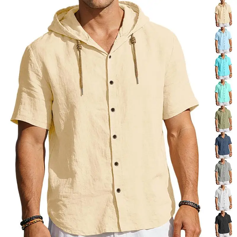 

Men's Summer Thin Breathable Loose Fit Linen Short Sleeve Shirt Casual Style Comfortable Lightweight Classic Color