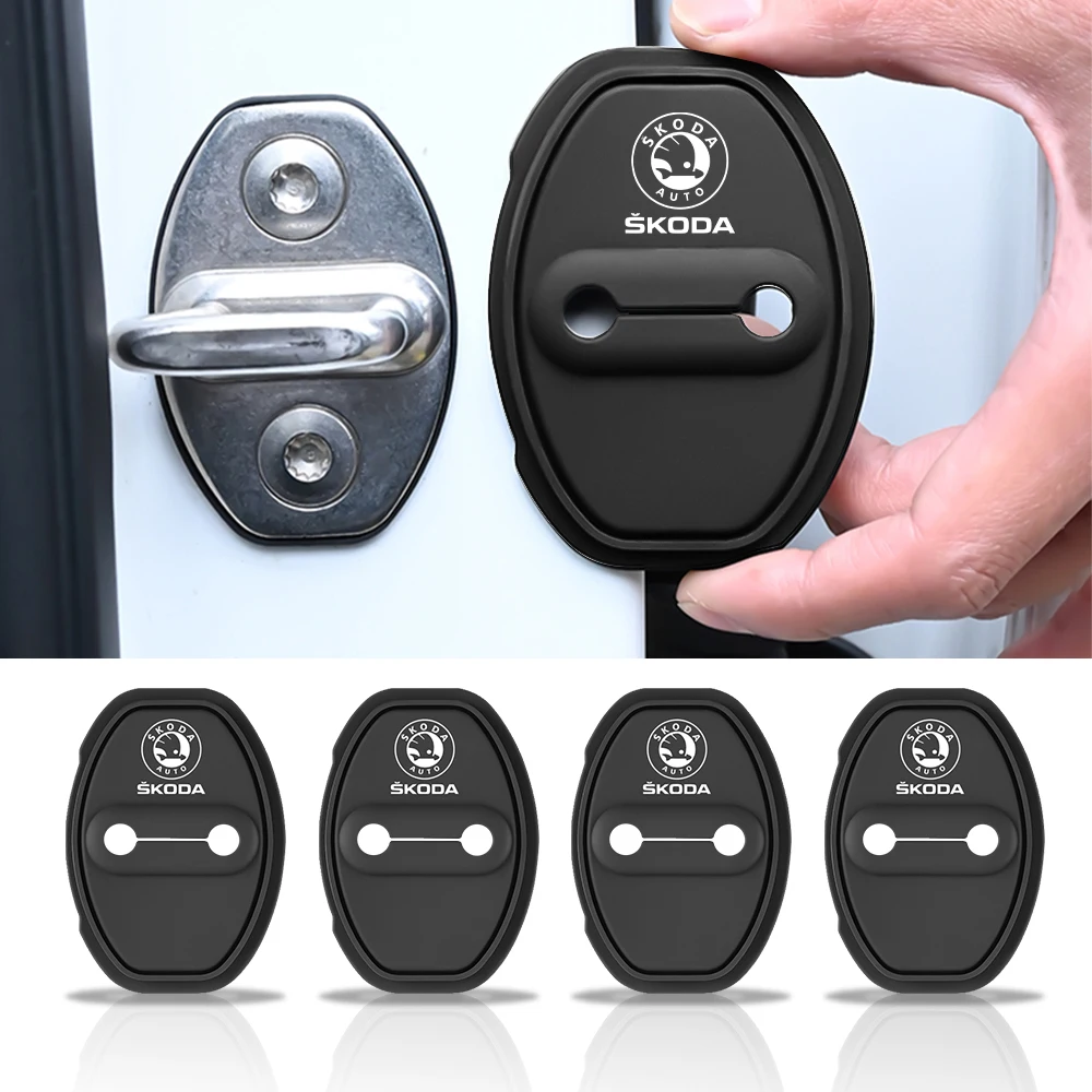 

Car Logo Silicone Door Lock Cover Protective Cap Sticker Accessorie For Skoda Kodiaq Octavia Enyaq Kamiq Scala Rapid Superb Yeti