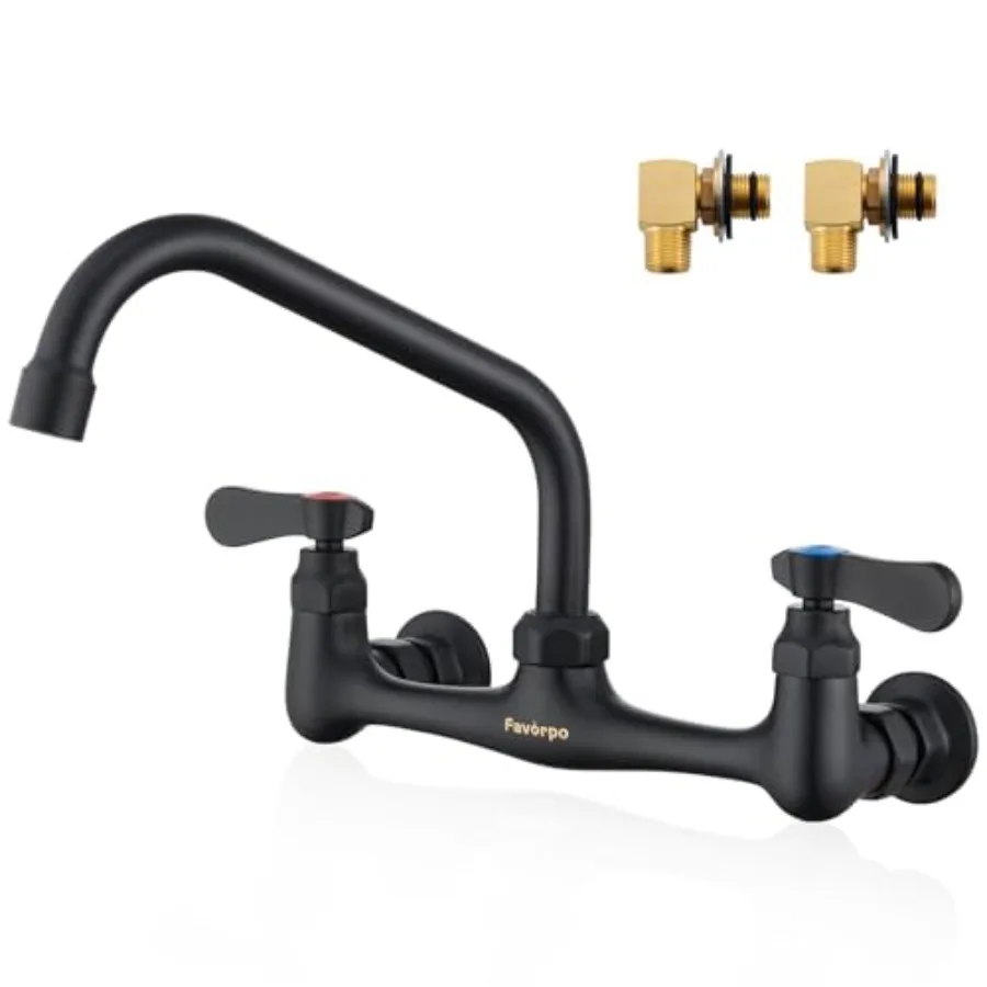 

Wall Mount Kitchen Sink Faucet 8 Inch Center Wall Mounted Commercial Faucets with 8 Inches Swivel Spout 2 Handle for Laundry Re