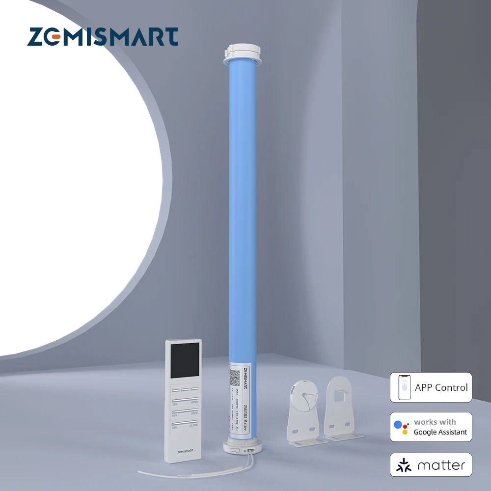 Zemismart Matter Thread Rechargeable Roller Shade Motor Electric Matter Smart Devices Curtain Motor Google Home Smarthing App