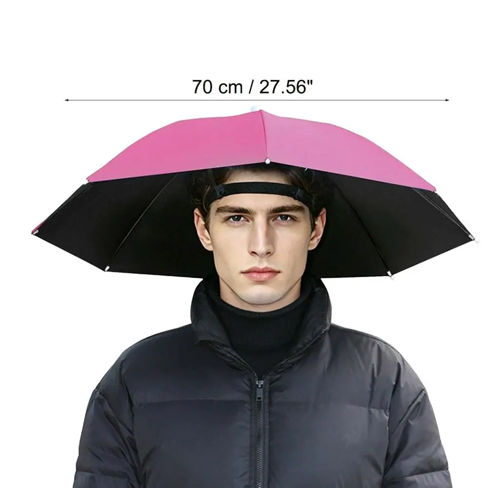 Portable Head-Mounted Umbrella Hat for Fishing Outdoor Hiking Gardening Sun Shade Rainproof Foldable Large Size Headwear