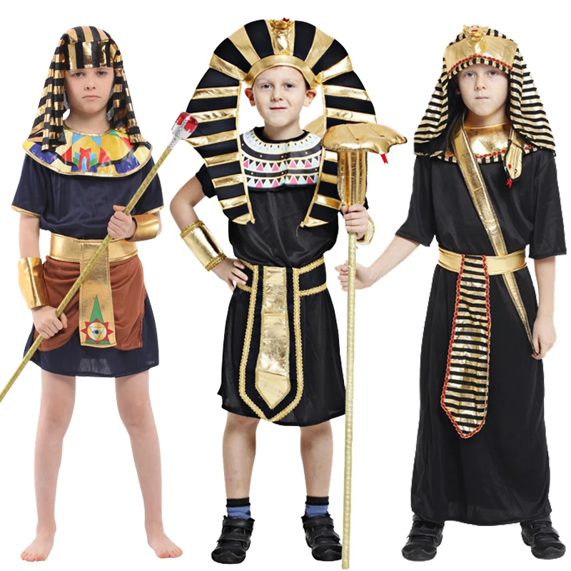 Halloween Child Ancient Egyptian King Pharaoh Cosplay Kids Fancy Dress Historical Theme Party Costume