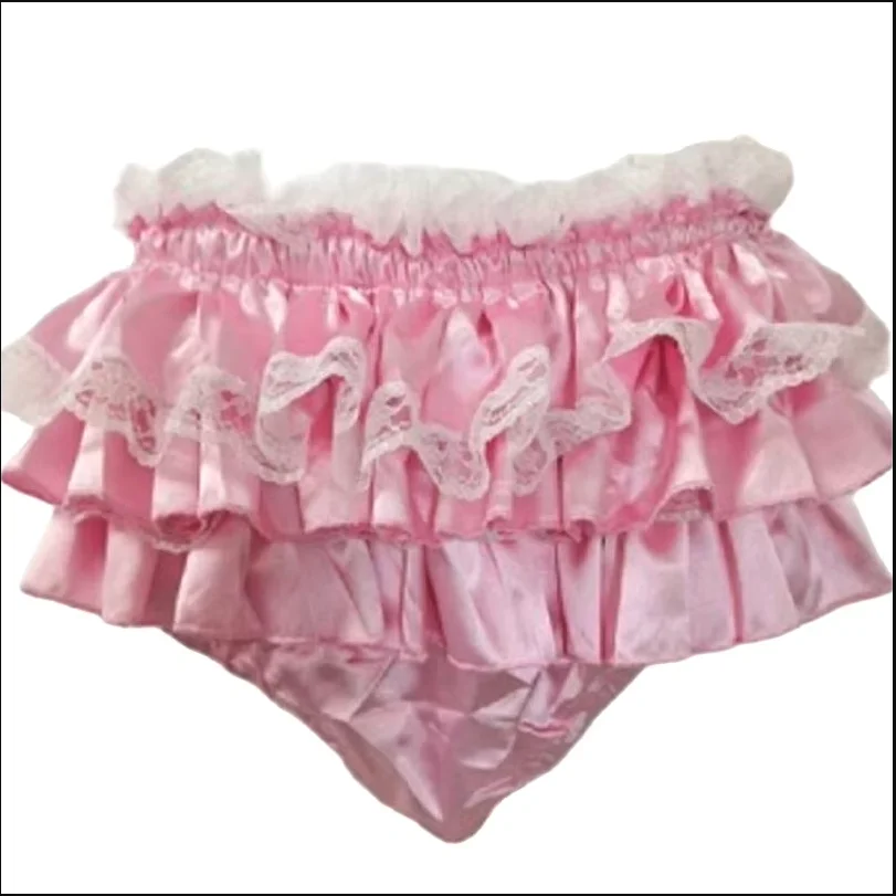 

French Maid Cross-dressing Pink Underpants Satin Lace Trimming Sissy Dress Underpants Can Be Customized In Multiple Colors