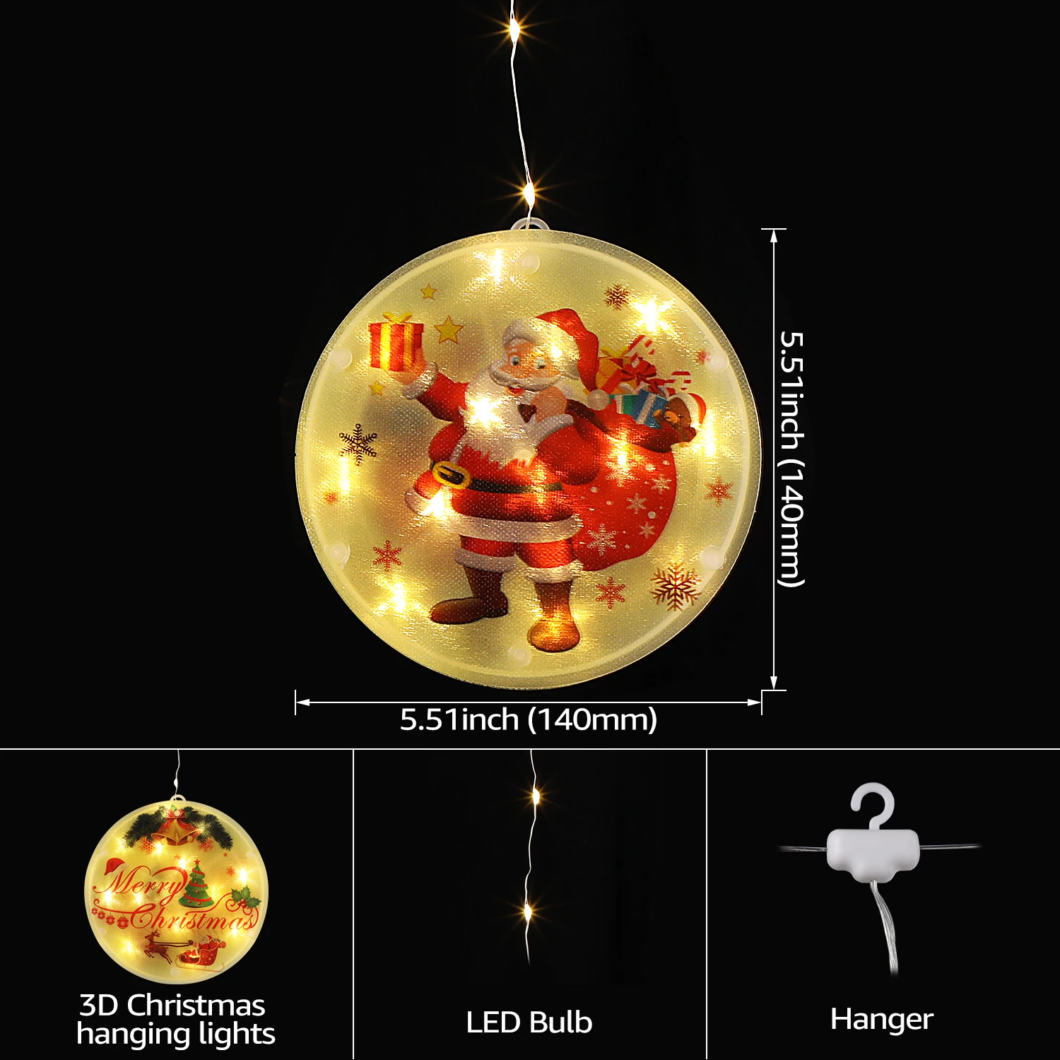 Christmas String Lights, 3D Decorations Hanging Lights, 5 LEDs, 2800K Soft White