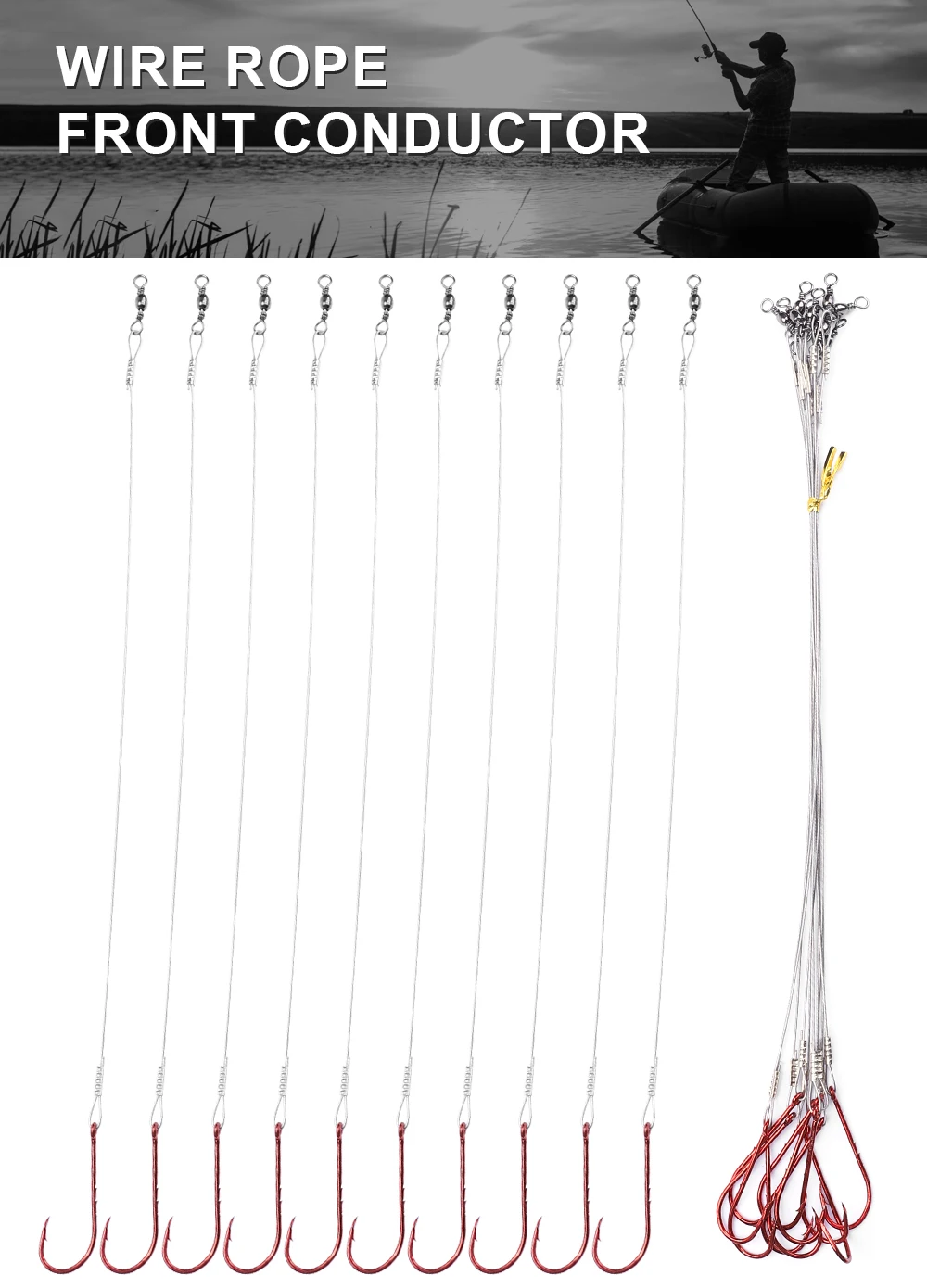 NGB 16/23cm Anti-Biss-Stahlseil-Vorfächerleinen für Angeln 5-20KG mit Köderhalterhaken und Wirbel, Angelschnur für Hecht und Barsch – Detail 1