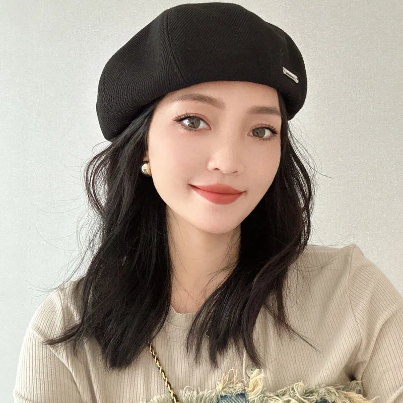 

Beanie Octagonal Hat Solid Colour Coarse Grain Cotton Beret Cap women's Autumn Winter Literature Retro Simple painter's Hats