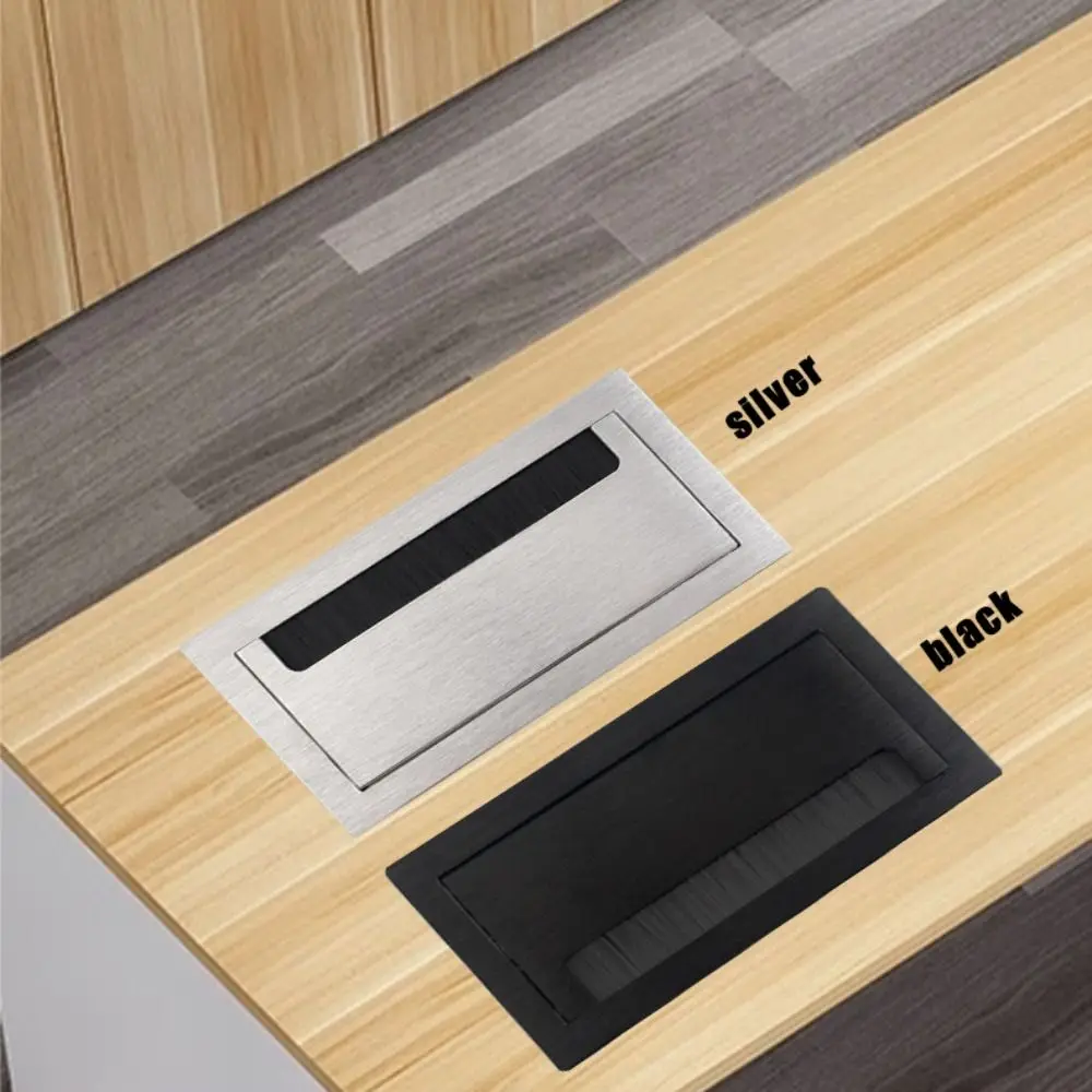 Flip Cover Conference Table Threading Box with Brush Wire Hole Cover Office Desk Wiring Box Aluminum Alloy Square