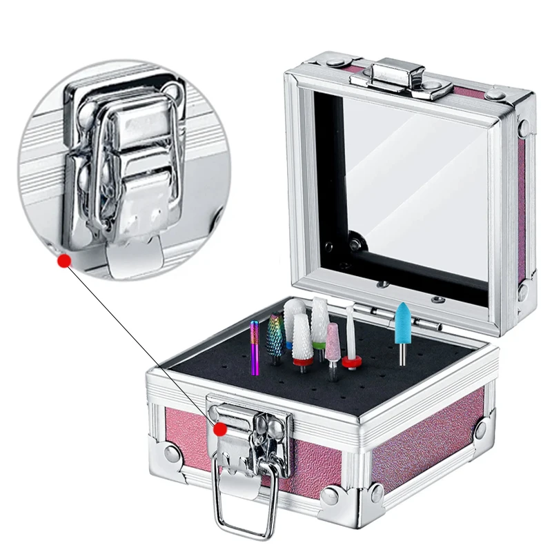 1 Stücke Professionelle Nagelbohrer Halter Box mit 25 Löchern Aluminium Display Aufbewahrungsbox Container für Acryl Nail art Werkzeuge – Detail 10