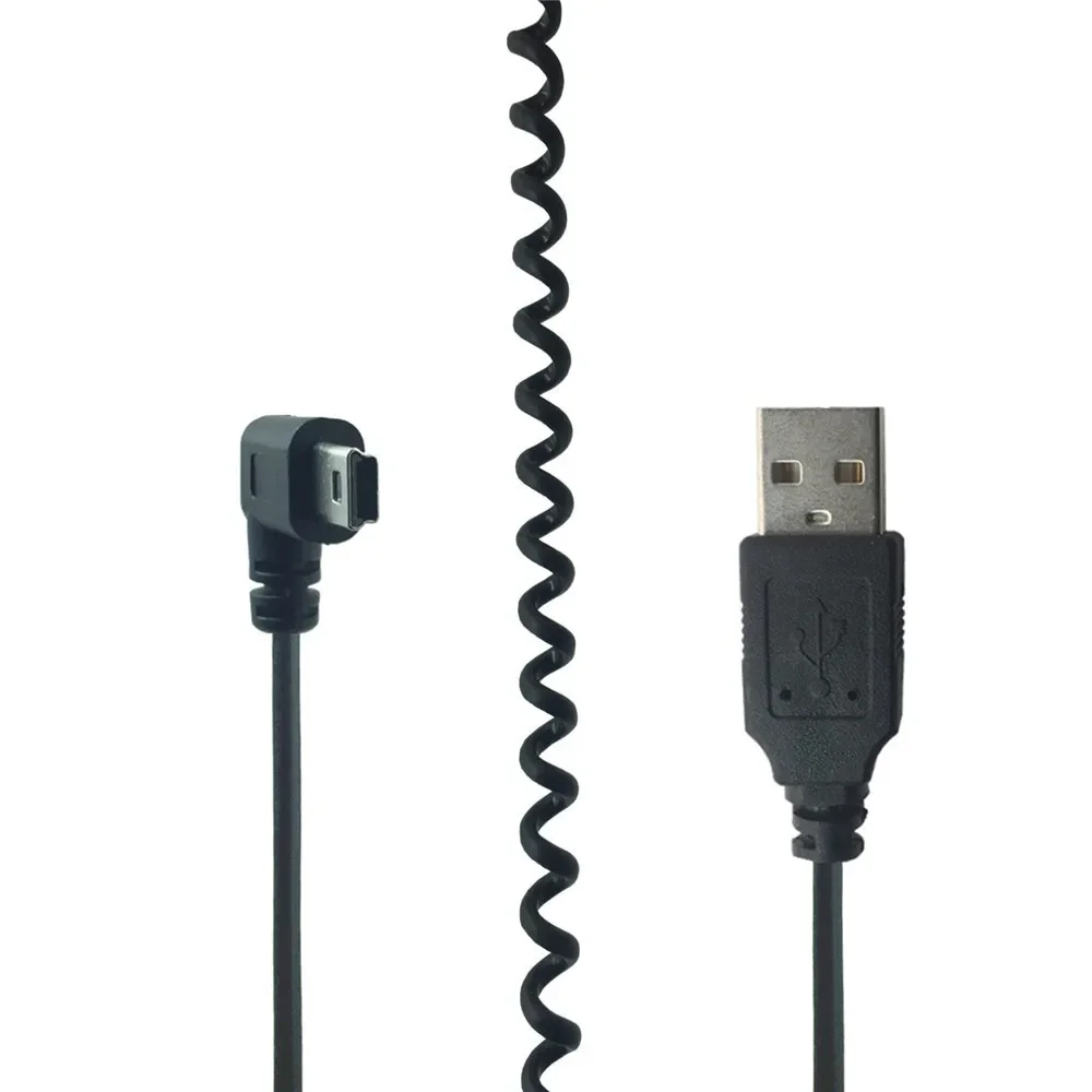 USB 2.0 Male To Mini USB Right Angled 90 Degree Flexible Spring Retractable Charging Data Cable for Car Navigation GPS MP3/MP4