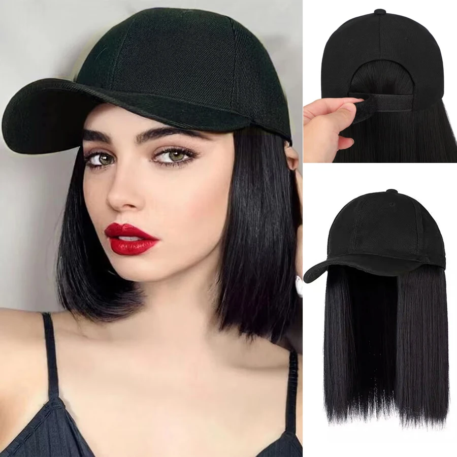 

Elegant Water Wave Cap Wig for Women10-inch Black Synthetic Hair with Adjustable Elastic Fit, Breathable Mesh HighTemperatur