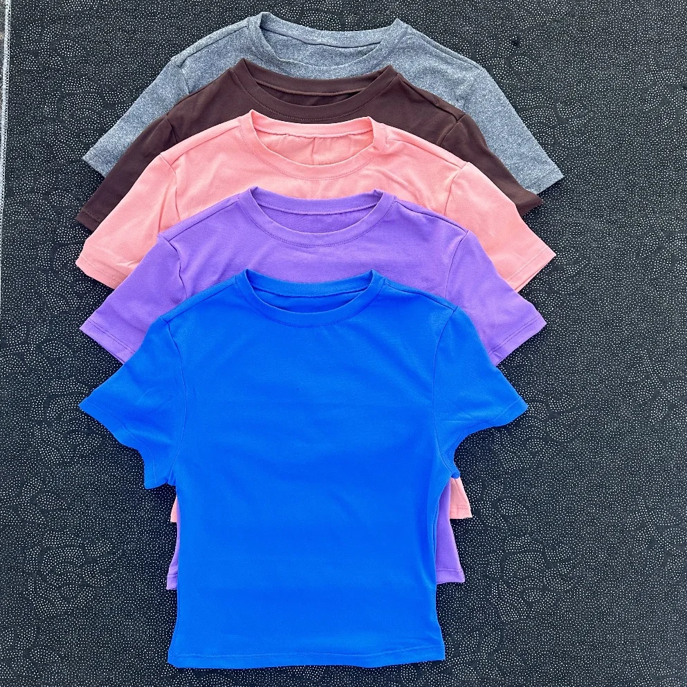 Sexy Solid color women\'s tight yoga short-sleeved T-shirt soft breathable belly button exposed fitness top Abdominal Slimming