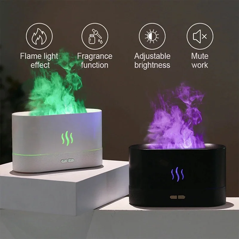 2026 NEW USB Desktop Flame Aroma Diffuser Humidifier 7 Colors Simulation Light Aromatherapy Air Purifier for Bedroom Diffuser