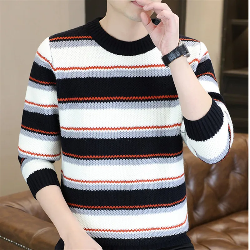 الخريف الشتاء الرجال حيوية الشباب مخطط متماسكة البلوفرات الكورية نمط س الرقبة موضة سليم صالح عادية محبوك سترة الرجال #6