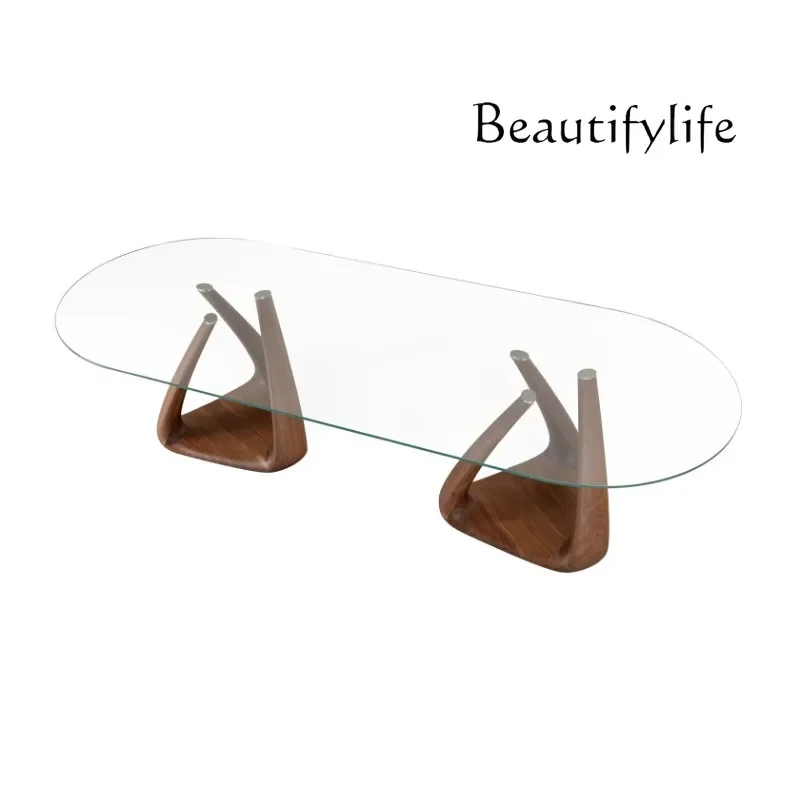 N40 Modern light luxury designer black walnut large villa minimalist dining table, workbench dining table