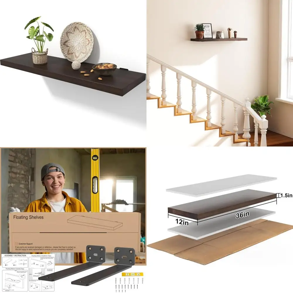 

36-Inch Natural Wood Heavy-Duty Wall-Mounted Floating Shelves for Kitchen Use