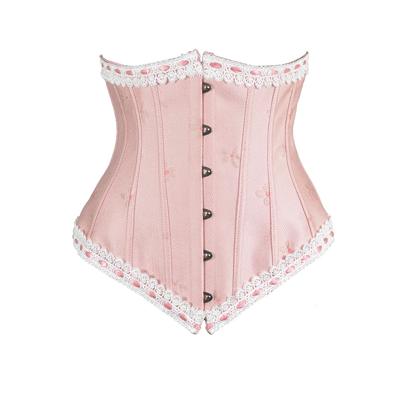 Vintage pink embroidery Female Underbust Corset Wide Belt Women Slimming Waistband Elastic Corsets Body Shaper Dress Girdle