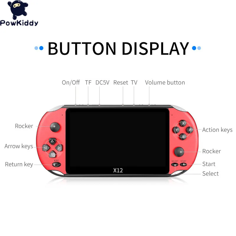 Powkiddy X12P 5.1Inch Screen Video Game Console 8G 32/64/128 Bit Support AV 3000+ Portable TV Handheld Game Console Kids Gifts
