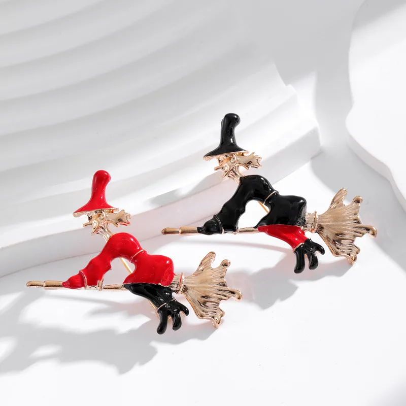 Cartoon Brooch Portrait Witch Brooches Broom Personality Creative Sweater Overcoat Accessories Vintage Classic High Quality Gift image 3