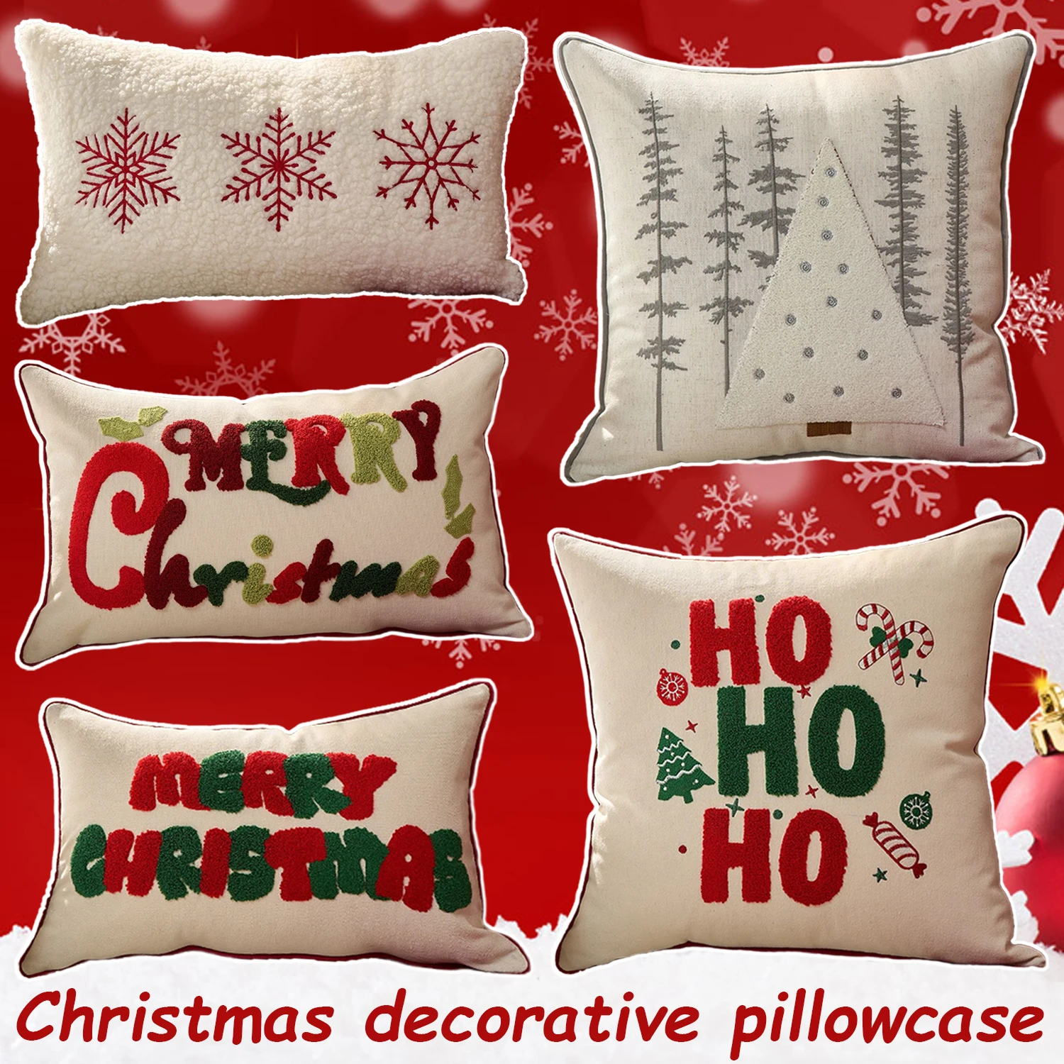 

1PC Merry Christmas Letter Snowflake Cushion Cover 30x50cm/45x45cm Festival New Year Home Pillow Covers Decorative Sofa Bedroom