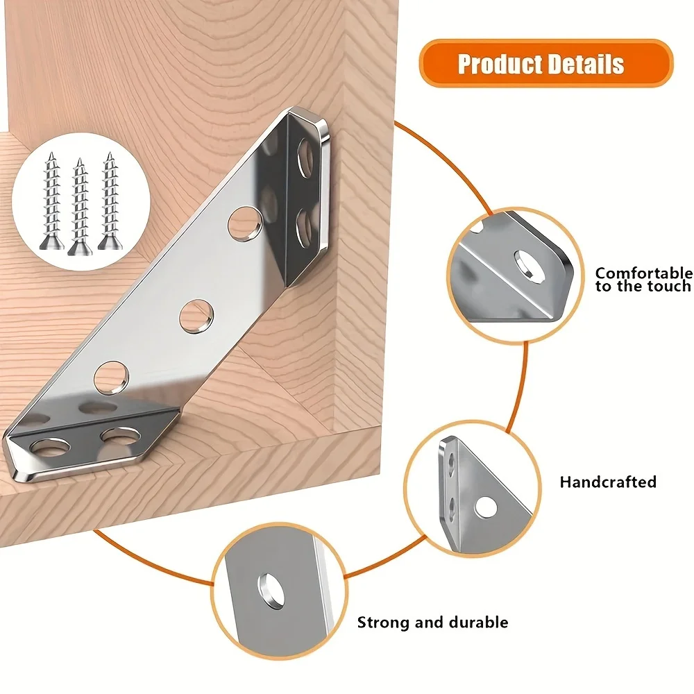 10/20/40pcs Heavy Duty Stainless Steel Corner Brace 90 Degree Angle Bracket for Furniture Wood Frame Reinforcement Silver