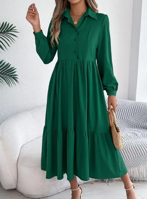 

Women's Dress 2025 Fashion Latest Hot Selling Style Realistic Photo Autumn Winter Casual Loose Long Sleeved Ruffled Shirt Skirt