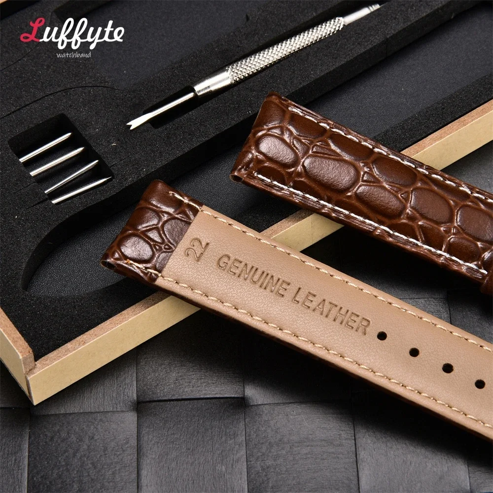 Imitation Crocodile Patterned Leather Straps with Gift Packing Box Business Men Replacement Watch Band 18mm 20mm 22mm 24mm