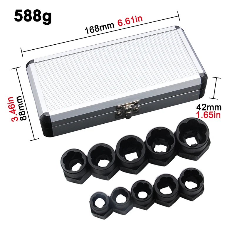 10 Piece Aluminum Box Broken Wire Nut Bolt Extractor Hexagonal Nut Disassembly Tool Anti Slip Sleeve Set