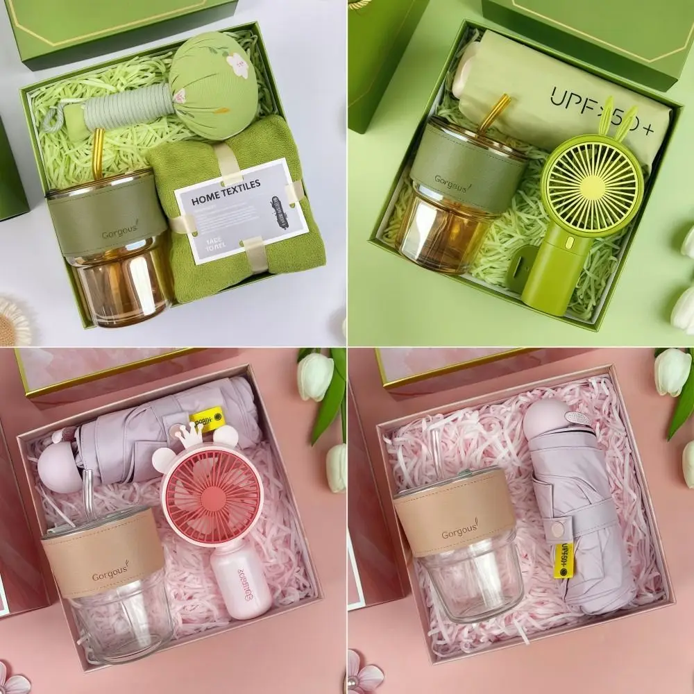 Set de Regalo 3 en 1 con Diseño Elegante y Bolsa de Papel, Set de Regalo Práctico con Ventilador/Toalla/Taza, Set de Regalo de Lujo en Caja, Regalos Personalizados