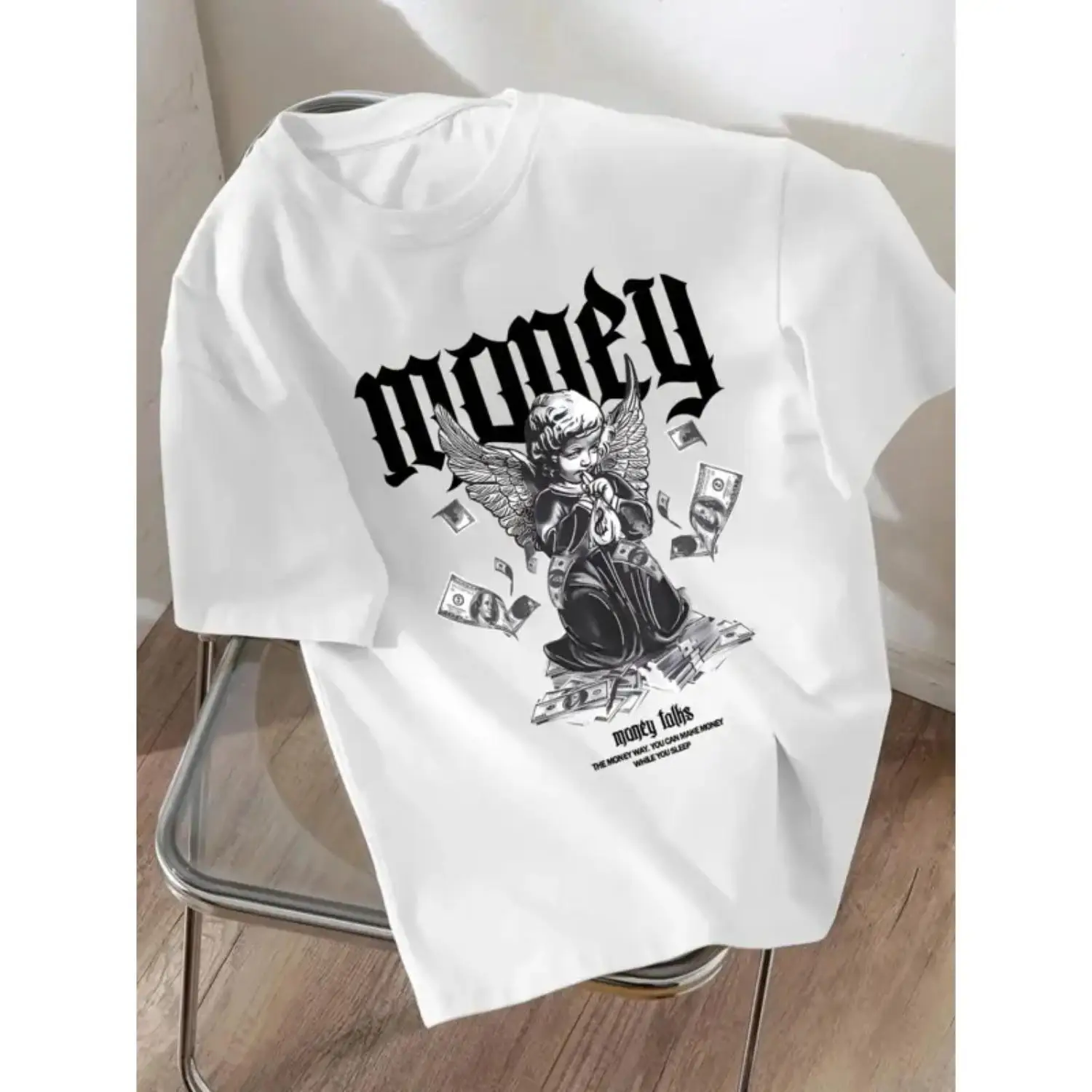 Monawear Boys' Graphic T-Shirt - Soft, Lightweight & Comfortable Casual Tee with Angel & Money Design, 