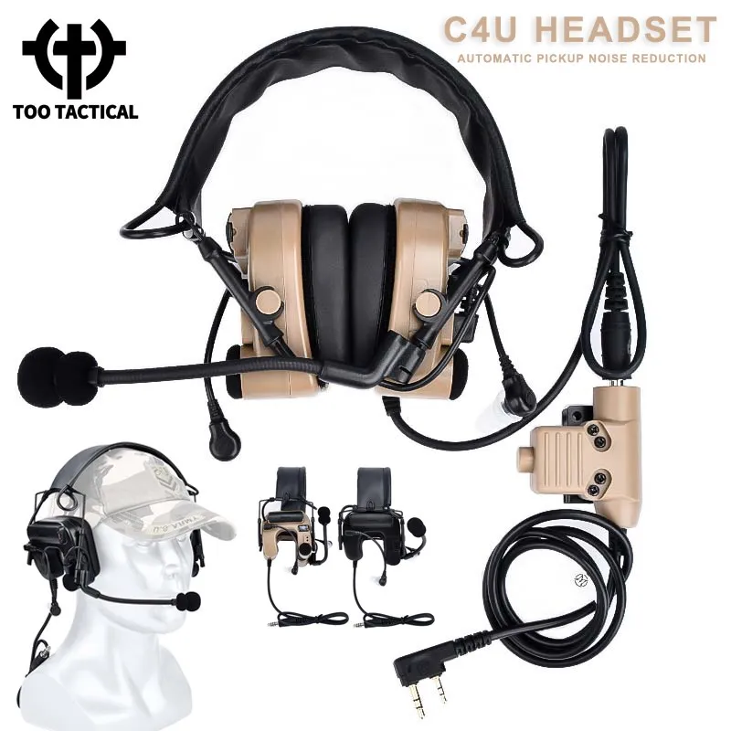 C4U Tactical Headset Automatic Pickup Noise Reduction Sports Headset Hearing Protection Shooting Earmuff Headworn Communication