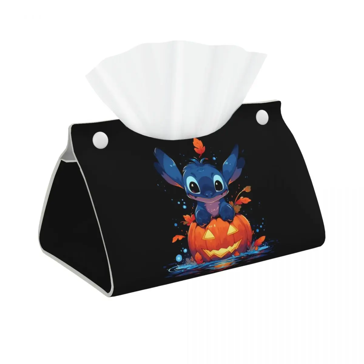Custom Halloween Stitch Facial Tissue Box Cover Rectangular PU Leather Tissue Box Holder for Car Bathroom