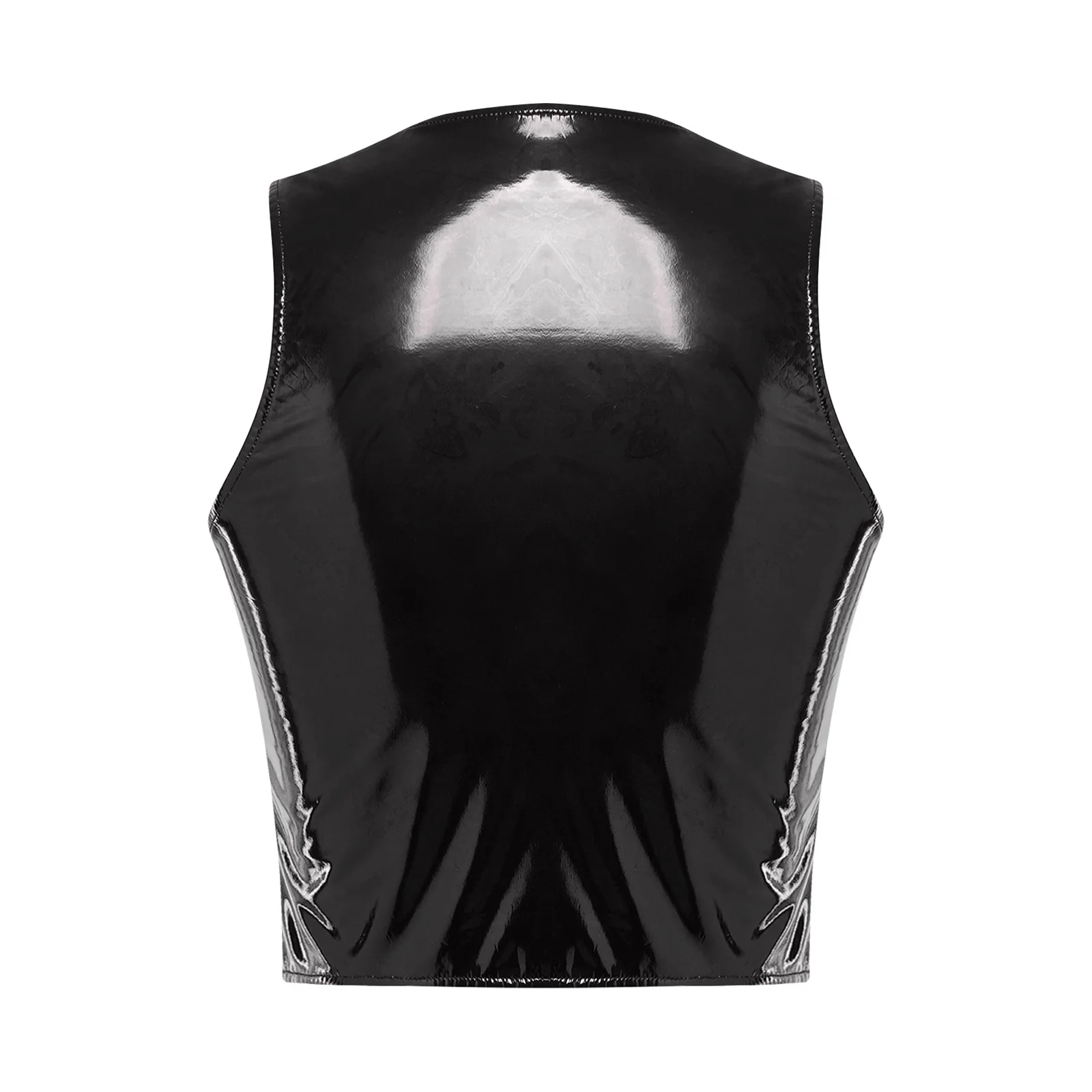 Women PU Leather Crop Top Wet Look Finish Front Dual Zippers Sleeveless Glossy Tank Vest for Rave Nightclub Party