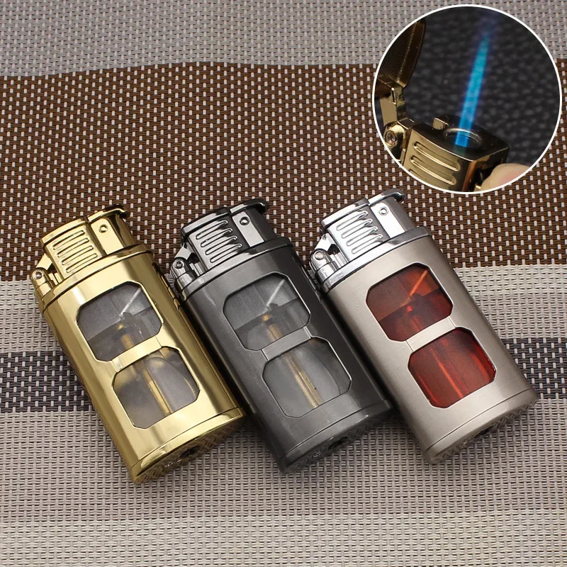 New Transparent Gas Window Spray Windproof Refillable Metal Butane Lighter - Ideal for Outdoor Camping, Hiking, and Barbecue