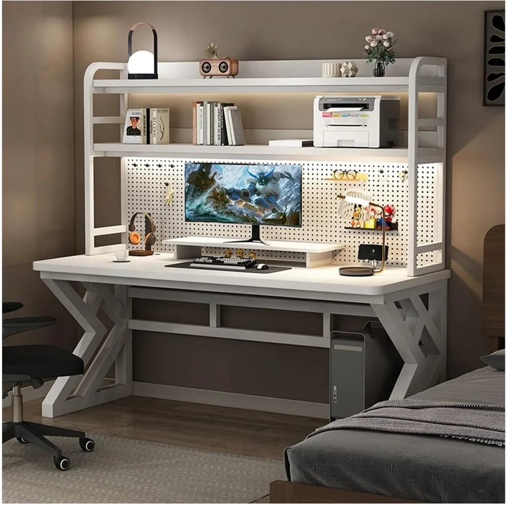 

31.5in Computer Desk with Pegboard, Gaming Desk with Storage Shelves, PC Gamer Workstation Desk, Modern Study Writing Table for