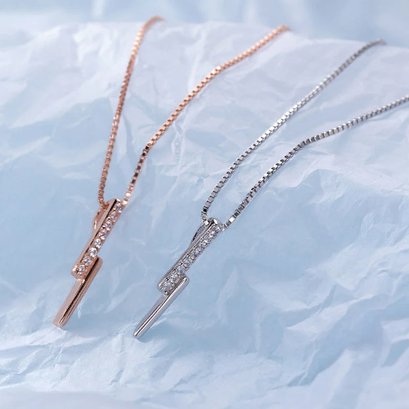 

45cm Silver 925 Necklace Vertical Bar Zircon Chain Elegant Women Jewelry Beautiful Plata 925 Necklace