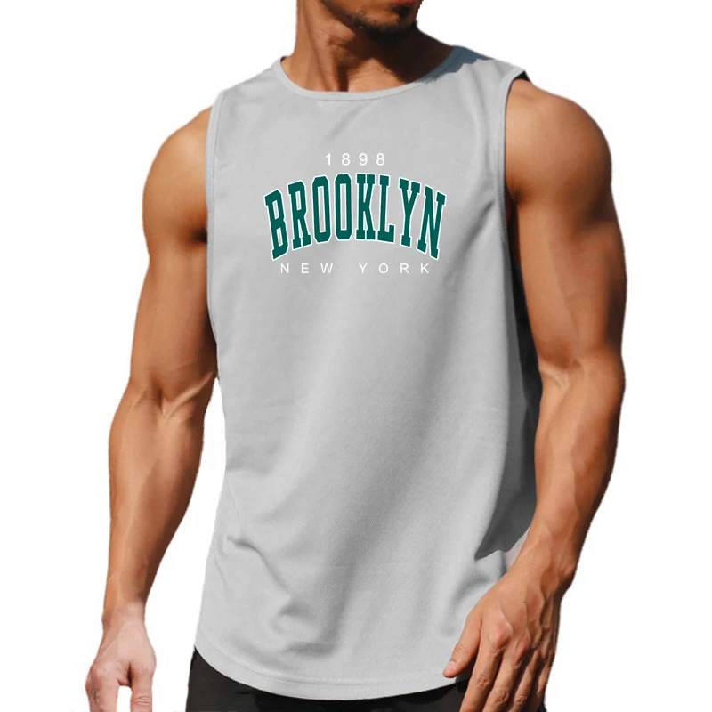 

1898 Brooklyn New York Printed Summer Fashion Sports Tank Tops Mens Quick Dry Running Vest Mesh Gym Clothing Basketball