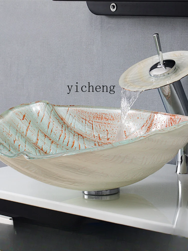 Zc Tempered Glass Art Wash Basin Personality Table Basin Minimalistic Abstraction Washbasin