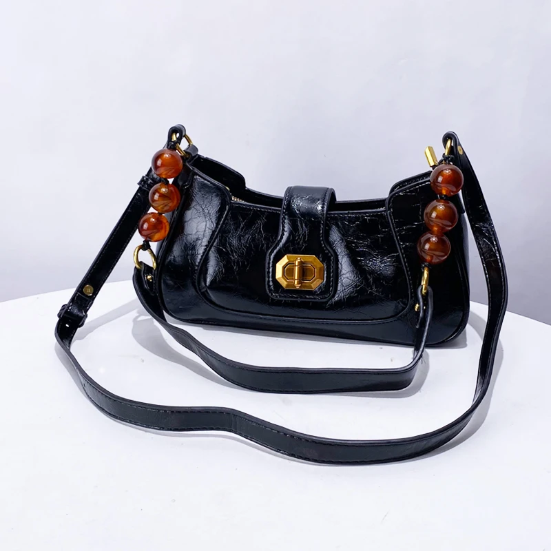 Beading Lock Decoration Bags For Women Luxury Designer Handbags Purses 2024 New In Vintage Underarm Commuting Shoulder Crossbody