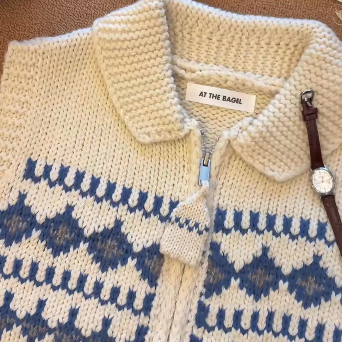 Cotton Thread Atmosphere, Lapel Vest, Women'S Autumn And Winter Retro Heavy Industry Zipper Knitted Vest