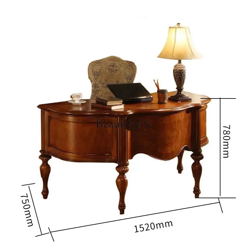 LJYAmerican Country Massivholz 1,5 m gebogener Tisch, Retro-Schreibtisch