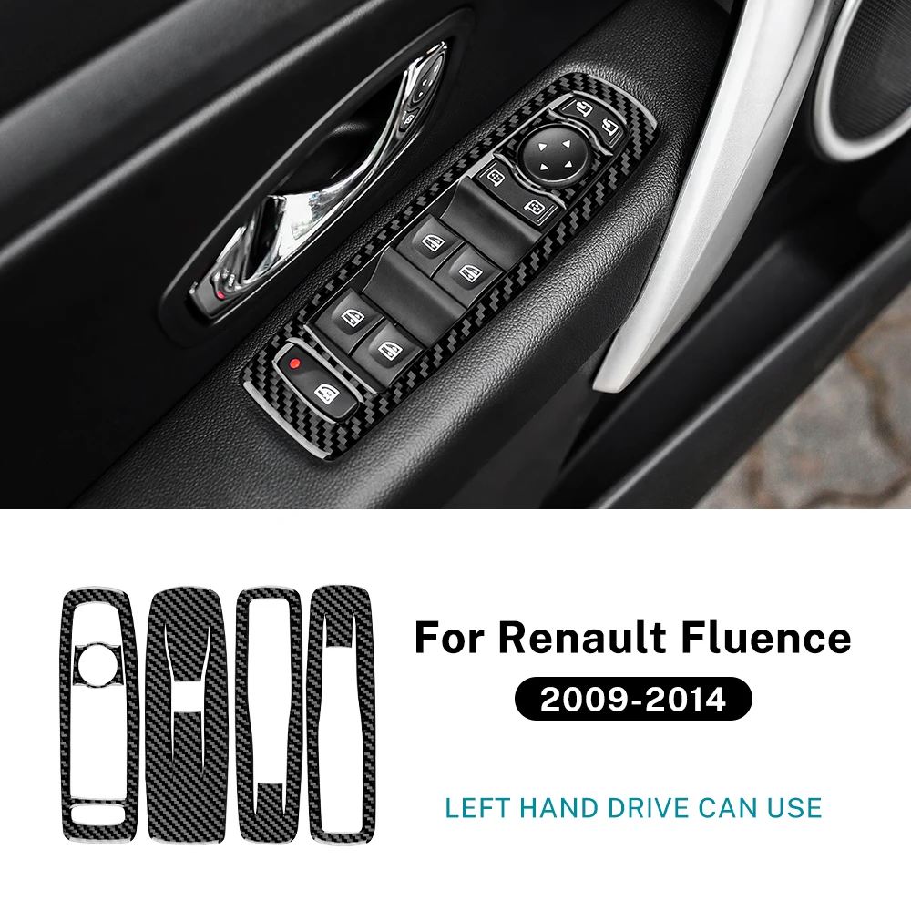 

Для Renault Fluence 2009 2010 2011 2012 2013 2014 Наклейка из настоящего мягкого углеродного волокна с левым рулем, кнопка подъема окна автомобиля, рамка, аксессуары