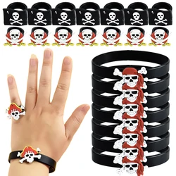 4/8pcs Pirate Party Favors Pirate Bracelets Rubber Wristband Skull Bracelet For Kids Pirate Themed Birthday Party Decor Gift Toy