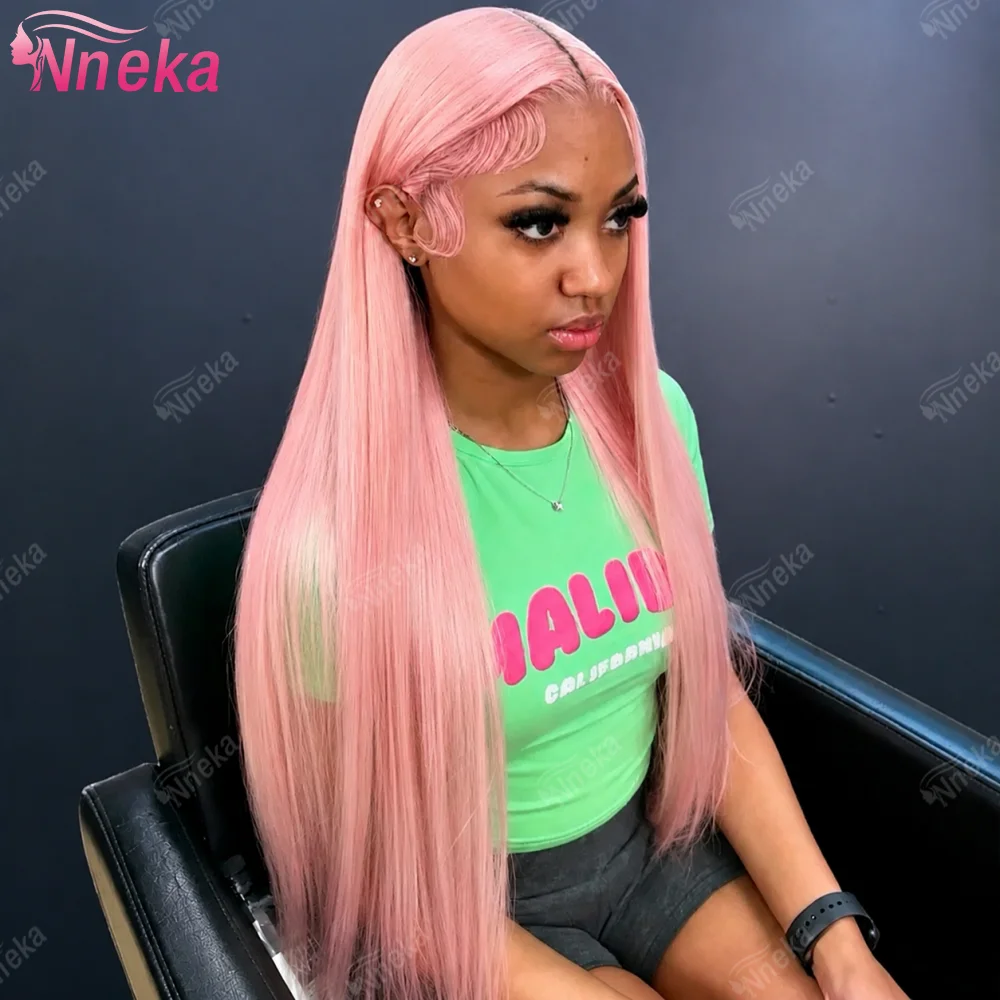

Bone Straight Human Hair Wigs Pink Wig Hd Lace Wig 13x6 Human Hair Baby Hair Bleached Knoted Brazilian Hair Wigs 200% Density